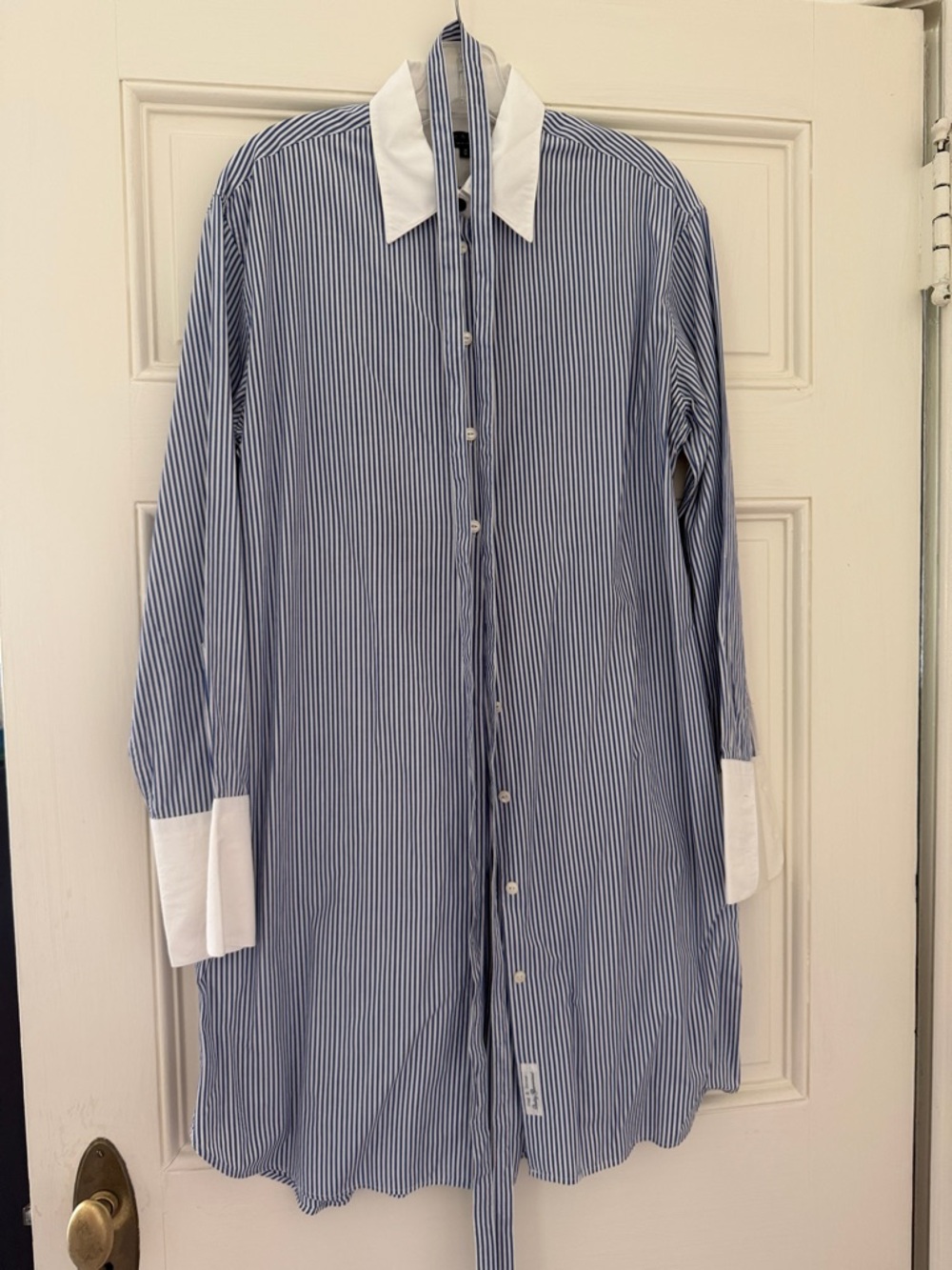 rag & bone Blue and White Pinstripe Dress Shirt with White Collar